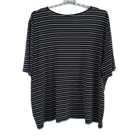 Maggie Barnes Short Sleeve Striped Shirt Black White Polyester‎ Spandex Plus 2X - Picture 2 of 7